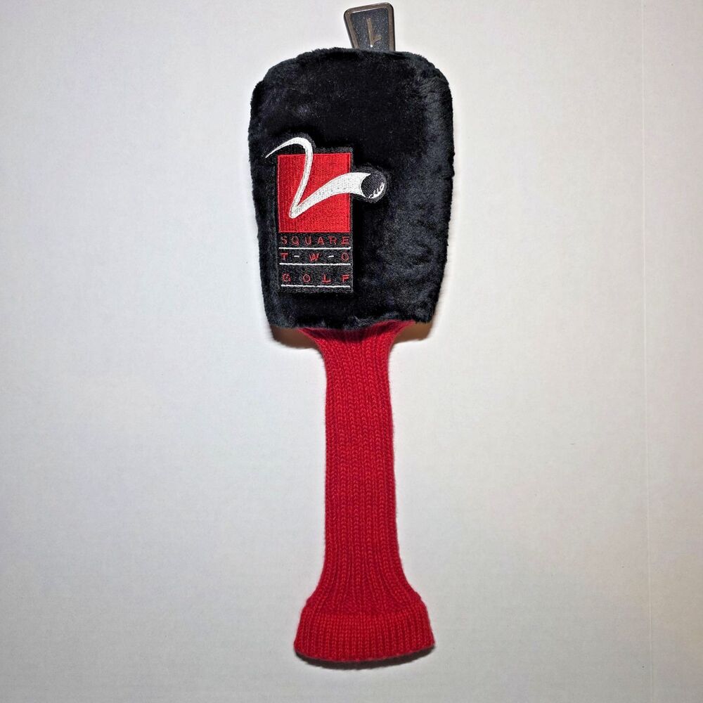 Square Two Golf Driver Head Cover Red Black Knit Wool Vintage Headcover